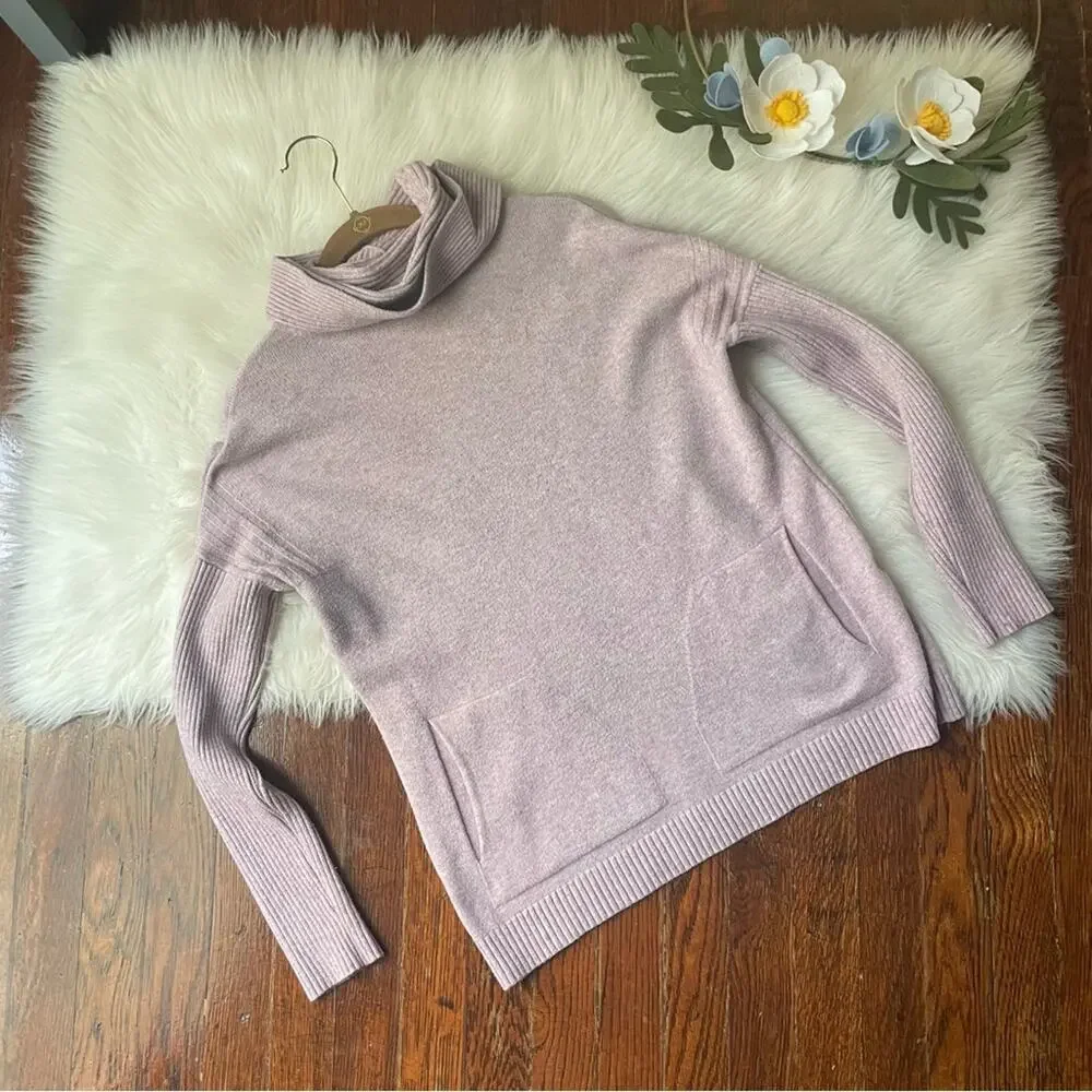 Lavender Purple Cowl Neck Sweater with Kangaroo Pockets